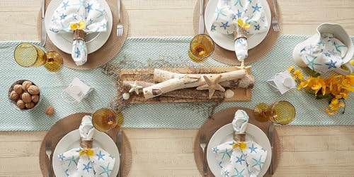 Image of THE HOME TALK Premium Cotton Chevron 4-6 Seater Table Runner - 14x72 Inches - Turquoise|Elegant Dining|Handcrafted Quality|Stylish Console Decor for Dining Table, Parties, Events