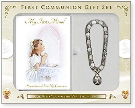 FHC First Holy Communion Gift Set Girl Missal Book, Chalice Rosary Bracelet C5160