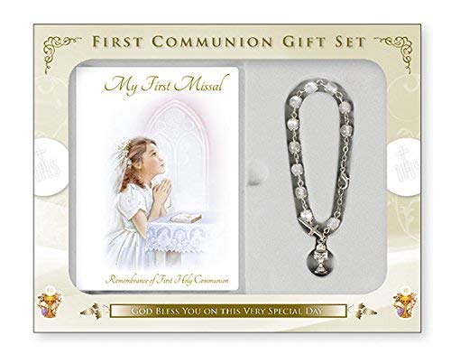 FHC First Holy Communion Gift Set Girl Missal Book, Chalice Rosary Bracelet C5160