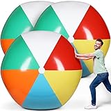 Seematn 3 Pcs Giant Beach Ball 6 ft Big Swimming Float Balls for Pool PVC Large Huge Rainbow Colored Inflatable Beach Balls for Adults Summer Outdoor