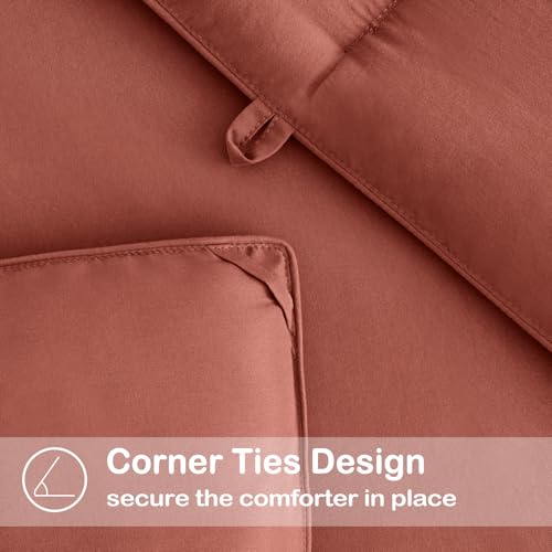 EASELAND California King Down Alternative Comforter - Quilted Duvet Insert for All Seasons, Soft Lightweight with Corner Tabs, Summer Winter Warm Bedding, Terracotta 96x104 Inches