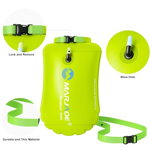 Schwimmboje, 20L Schwimmboje Aufblasbar mit Trockensack, Schwimmboje Erwachsene Freiwasser mit Wasserdichte Handytasche, Nasenklammern und Ohrstöpsel, für Kajakfahren,Triathlon, Surfen und Schnorcheln