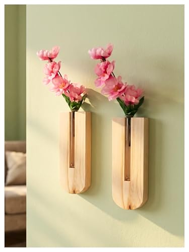Image of Bombay Greens Planter with Wooden Holder, Set of 2 | Test Tube Plant Indoor Stand, Home Decor, Living Room, Balcony & Office Decoration