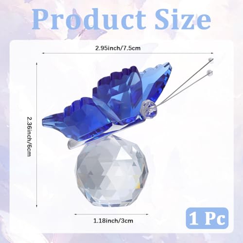 Miniatura 2 de Creatcabin Figuras De Mariposa De Cristal Azul, Mariposa De Cristal Con Base De Cristal, Decoración Para El Hogar Y La Oficina, Pisapapeles Coleccionables, Animales De Cristal, Regalos Para 7.5x6cm