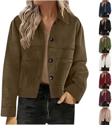 AOREUGL Suede Jackets For Women 2025 Casual Button Down Cropped Jacket Fall Long Sleeve Outerwear Coats Work Office Clothes
