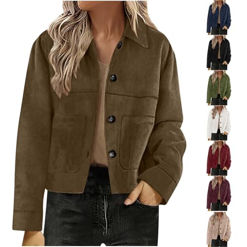 Suede Jackets For Women 2025 Casual Button Down Cropped Jacket Fa...