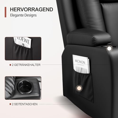 COMHOMA Relaxsessel Manuell Fernsehsessel mit Liegefunktion, TV-Sessel mit Seitengriff, Fußstütze, 360°drehbar bis 150 kg Belastbar, für Wohnzimmer, Schlafzimmer Schwarz – Bild 7