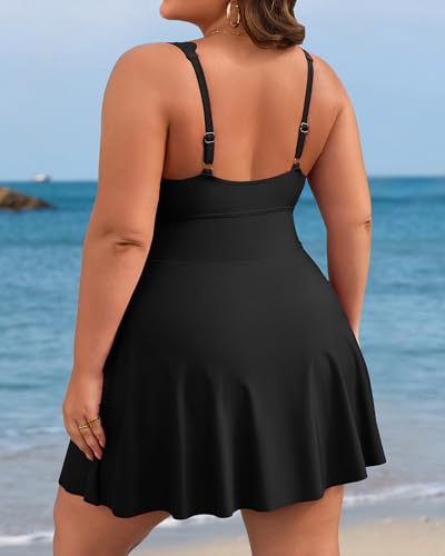 Charmo Women Plus Size Swimdress One Piece Swimsuit Ruched Tummy Control Bathing Suit Scalloped V Neck Flowy Swimwear2