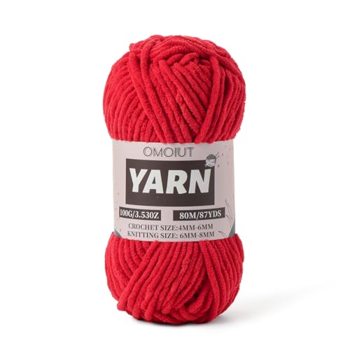 Image of Red Fluffy Chenille Yarn for Crocheting - Baby Yarn for Crocheting Soft Blanket - (100g /87.4yds) Crochet Amigurumi Chunky Yarns - Velvet Worsted Weight Yarns 5