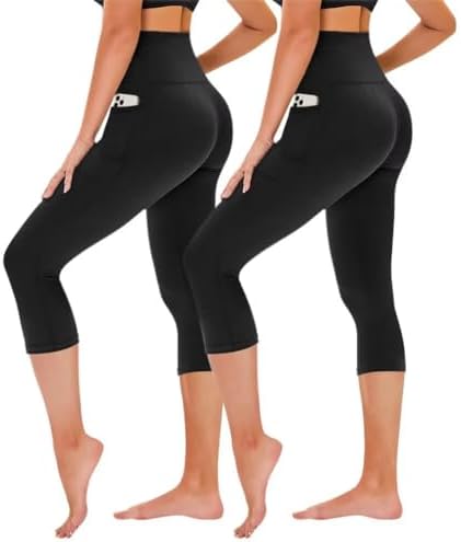 TNNZEET 2er Pack 3/4 Leggings Damen High Waist Caprihose Sommer für Yoga | Bequeme Capri Sporthose Elastisch 7/8 Sommerhose Dreiviertel Yogahose Hose für Gym