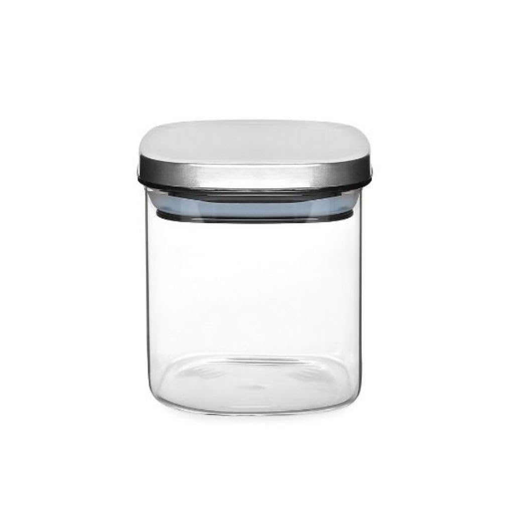 Jomafe Clear/Silver Glass Storage Container With Stainless Steel Lid – Bpa Free – 800Ml - Airtight, Multipurpose, Cereal Food Containers (1, Sqgljo800, Square, 800, Millilitres)
