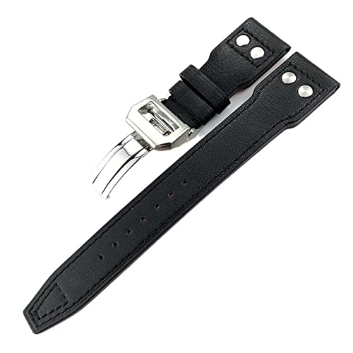 Bracelet montre IWC Pilot cuir véritable noir marron 20-22mm