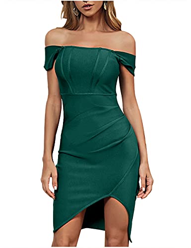 Junova Women's Open Back Sleeveless Bodycon Knee Length Bandage Dress for Evening(Green, Large)