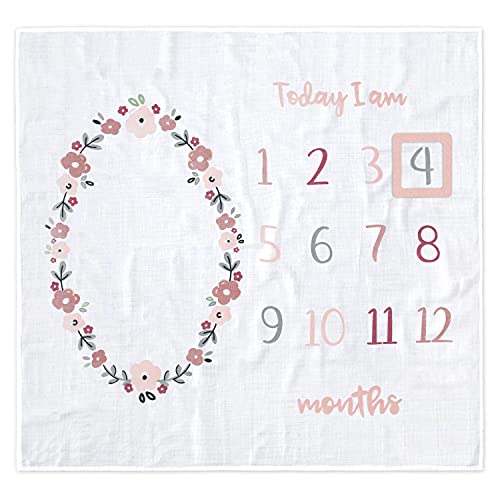 Image of Gerber Baby Boys Girls and Neutral Newborn Infant Baby Toddler Nursery 100% Cotton Monthly Milestone First Year Blanket, Floral White, 47" x 47"