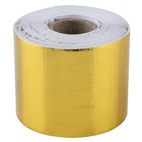 KooingTech Heat Shield, 1 Roll Aluminum Foil Adhesive Tape, Golden Car Adhesive Reflective Heat Shield Tapes Wrap Heat Resistant Tape for Engine Pipe Exhaust Pipe (10M*5Cm)