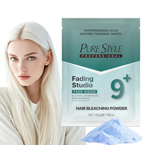 PURESTYLE Professional Ammonia-Free Hair Bleach Powder Packets 50g, Over 9 Levels Blue Fade Technology, Dust-Free & Fragrance Formula Fading Powder, Gentle Quick Bleach Lightener for Dark Hair