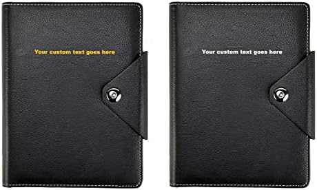 Arpan Personalised Custom Text A5 Executive Personal Organiser Ruled Notebook Padded Leather Cover with Stud Button Closure (Black)