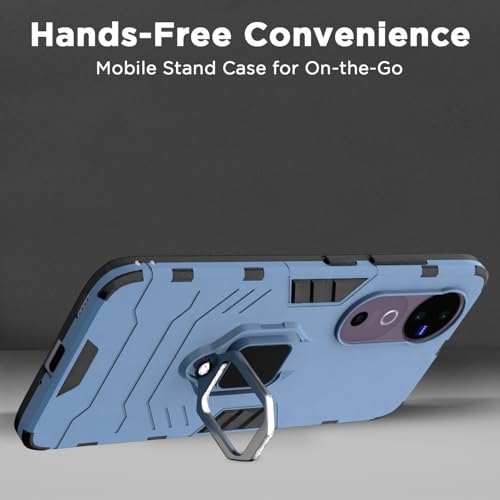 Image of Pikkme D5 Tough Armor Bumper Case | 360 Protection Case | Ring Holder Stand Back Cover for Vivo V40 5G / V40 Pro 5G / T3 Ultra 5G (Blue)