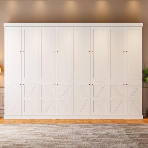 Image of Vyre 70.8 inch Tall White Bookshelf with Doors, Farmhouse Modular Bookcase with 4-Tier Adjustable Shelves, Large Storage Cabinet for Living Room or Home Office, Set of 4,White