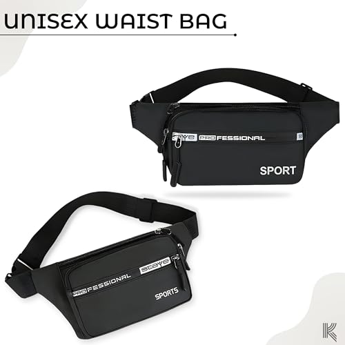 Image of Kraptick Premium Unisex Waist Bag for Men and Women - Stylish Chest Bag, Fanny Pack, Running Waist Pack (Black)