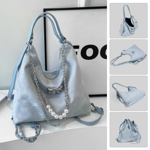 Image of PALAY Tote Bag for Women PU Hobo Bag Chic Bow Charm Chain Shoulder Bag Convertible Shoulder Bag Backpack Fashion Casual Hobo Bag