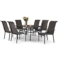 Sophia & William Patio Dining Set 7 Piece Wicker Outdoor Table and Chairs Furniture Set, 6 High-Back Rattan Chairs and 1 Metal Rectangular Dining Table with Umbrella Hole