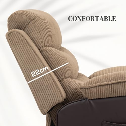 HOMCOM Sillón Relax Reclinable Eléctrico Levanta Personas, Sillón Elevador, con Puerto USB, Control Remoto, Reposapiés, Tapizado en Pana, Bolsillos Laterales, Marrón - imagen 6