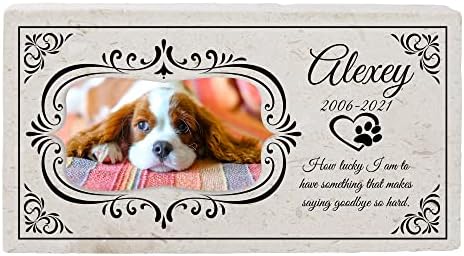 Personalized Pet Memorial with Keepsake Photo on Limestone – Headstones, Garden Stones, and Grave Markers for Dogs – Dog Memorial Stone, Pet Memorial Gifts – 12”x 6”x1.25″ C (A. Alexey Design)