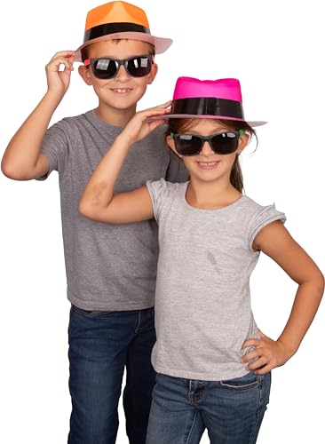 image for Funny Party Hats Neon Party Supplies - Fedora Party Hats with Party Su