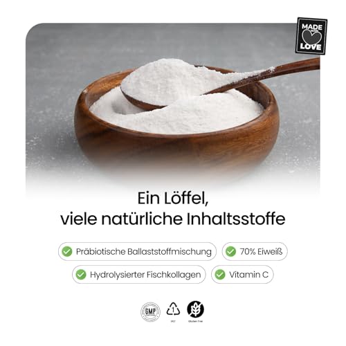 Marine Kollagen Pulver – Hydrolysiertes Fischkollagen – Hoher Proteingehalt – Präbiotische Ballaststoffmischung – Vitamin C – Hyaluronsäure – MSM – Zuckerfrei – Gummily