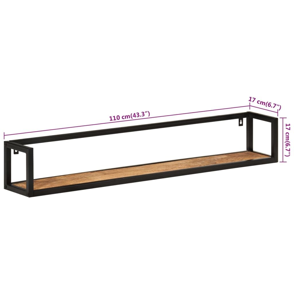 Homgoday Estantes de Pared 2 uds Madera Maciza Mango Hierro 110x17x17 cm Estantería de Pared Colgante Flotante Almacenamiento Espacio Decoración Artículos Diarios en Familia Madera de Mango Rugosa