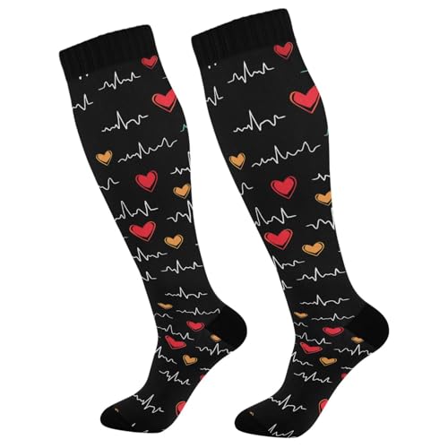 Image of Wusikd Heartbeat Symbol Compression Socks for Women and Men Circulation Black Long Socks for Athletic Running 1