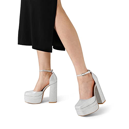 Image of DREAM PAIRS Women's High Chunky Platform Closed Toe Block Heels Square Toe Ankle Strap Dress Wedding Party Pumps Shoes Aurelia