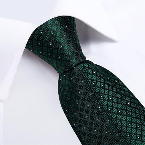 Image of DiBanGu Mens Silk Plaid Tie and Pocket Square Set | Elegant Silk Formal Tie Set, Woven Check Necktie and Cufflinks Tie Clip Set, Perfect for Wedding Party, Comes in Gift Box