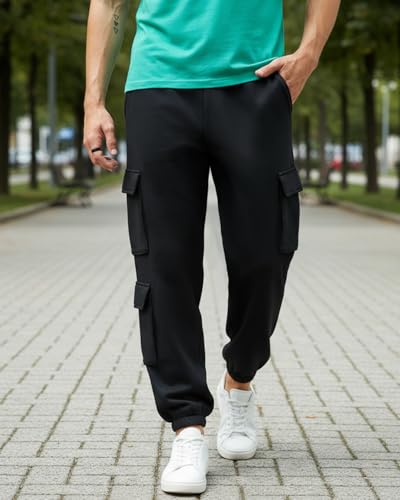 Image of Bewakoof Heavy Duty 1.0 Men's Solid Super Loose Fit Cotton Blend Cargo Joggers
