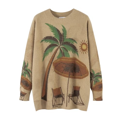 Women’s Graphic Knit Sweater Long Sleeve Relaxed Fit Pullover, Drop