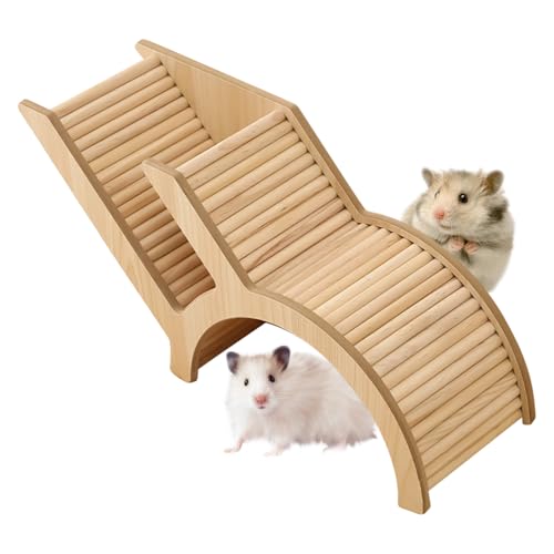 木製のハムスター隠れ家 - 穴のトンネル遊び場はしご、小動物プレイペン|スナネズミとヘッジホッグのための天然木製シェルター、屋内ペットのプレイハウスエンターテイメントセットアップ用の居心地の良い遊び場
