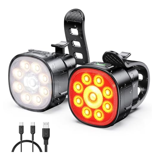 Babacom Luci Bicicletta LED Anteriore e Posteriore, [8+7 Modalità] Kit Luci Bici Ricaricabili USB, Super Luminose Luce Bici con Fascio Luminoso Spot & Flood, Impermeabile IP65, per Bici Strada e MTB