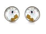 silber-farbene Fassung Koala Motiv Cabochon Ohrstecker 12mm Ohrringe Modeschmuck rund silber-farben
