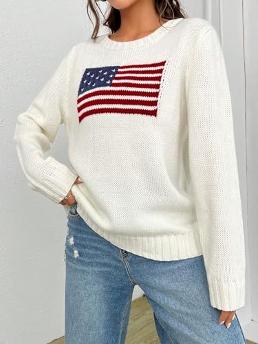 GORGLITTER Women's American Flag Fall Sweaters 2025 Oversized Long Sleeve Knit Graphic Pullover Top4