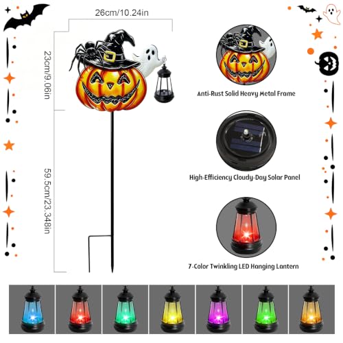 Image of VOOKRY Halloween Pumpkin Lantern Outdoor,Iron Pumpkin with Witch Hat&Spider
