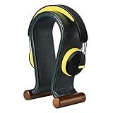 Gaming Wooden Headphone Stand, SAMDI Leather Headphone Stand Wood, Headset Stand Holder Shape for Most Headphones,Leather, Fashion, Simplicity, Atmosphere, Stable and Compact(Forest Green)