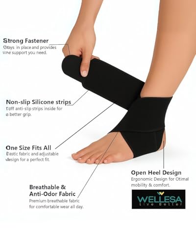 Image of WELLESA Orthowrap Ankle Support Brace | Adjustable Compression Wrap for Foot & Ankle Pain Relief, Sprain, Injury, Swelling | One Size Fits All - Single
