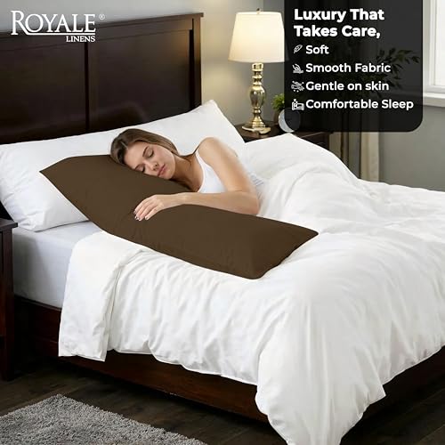 Image of ROYALE LINENS Body Pillow Cover - Double Brushed 1800 Microfiber - 20 inchx54 inch with Hidden Zipper Closure - Wrinkle & Fade Resistant - Super Soft Body Pillowcase 2 Pack (Chocolate, Pack of 2)