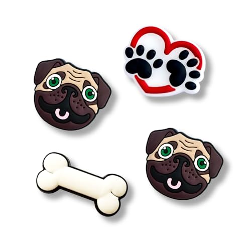 TCHARIRY Pug Shoe Charms - Cute Pug Dog Decoration Charms Gift for Boys Kids Teens and Adults - Set of 4