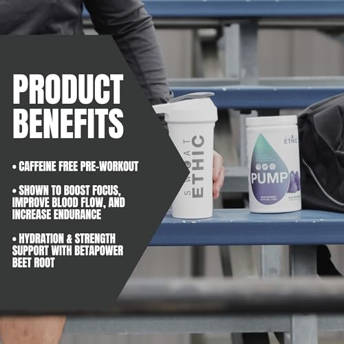 Image of Sweat Ethic Pump Pre Workout Powder, Caffeine Free Pre Workout with Citrulline Malate, Betapower, Beta Alanine, Capros Indian Gooseberry, and Alpha Gpc, Easy to Mix, Lemonade Flavor, 42 Servings