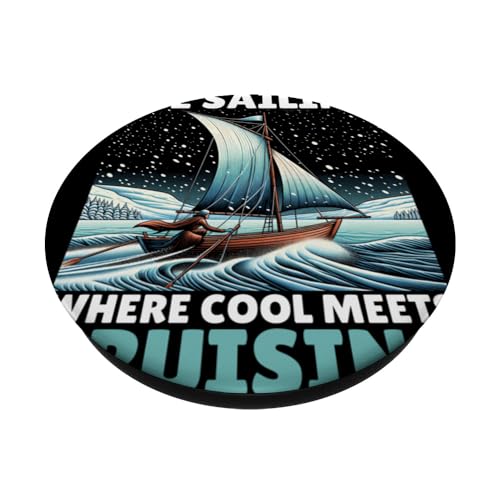 Ice Sailing Where Cool Meets Cruising Iceboat Ice Sailor PopSockets Swappable PopGrip, Black - Image 2