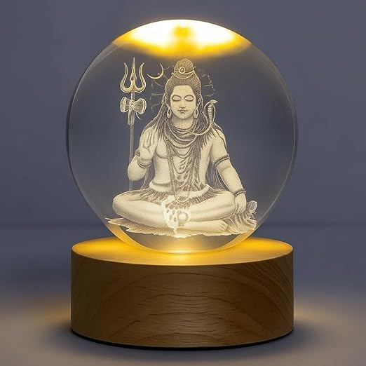 Heritage Hub® Shiv ji Lamp 3D Crystal Engraved LED Globe Night Lamp, USB Wooden Base, 6 Warm White LEDs Lord Shiva Table Light for Temple Home & Office Decor, Birthday Gift (6cm)-image-32