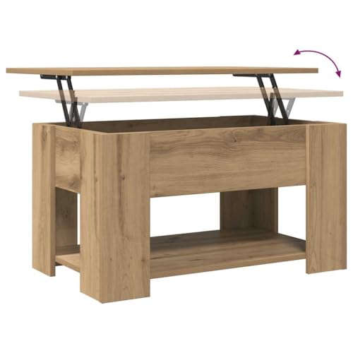 vidaXL Table Basse chêne Artisanal 79x49x41 cm Bois d'ingénierie, Table Basse à Dessus relevable, Table d'appoint, Table de Salon – Image 6