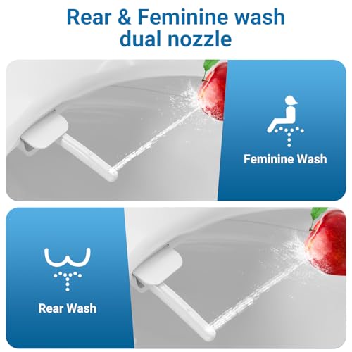Bidet Toilet Seat for Elongated Toilet, PP Non-Electric Cold Water Bidet Attachment with Self-Cleaning Spray Nozzle, Hygienic Toilet Seat Cover for Women, Easy to Install, White, 19 Inch